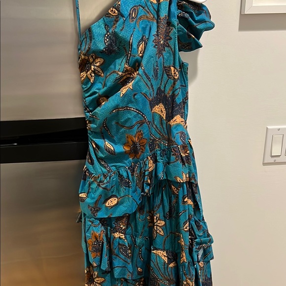 Floral One-Shoulder Dress in Teal and Brown ULLA JOHNSON - Picture 3 of 7